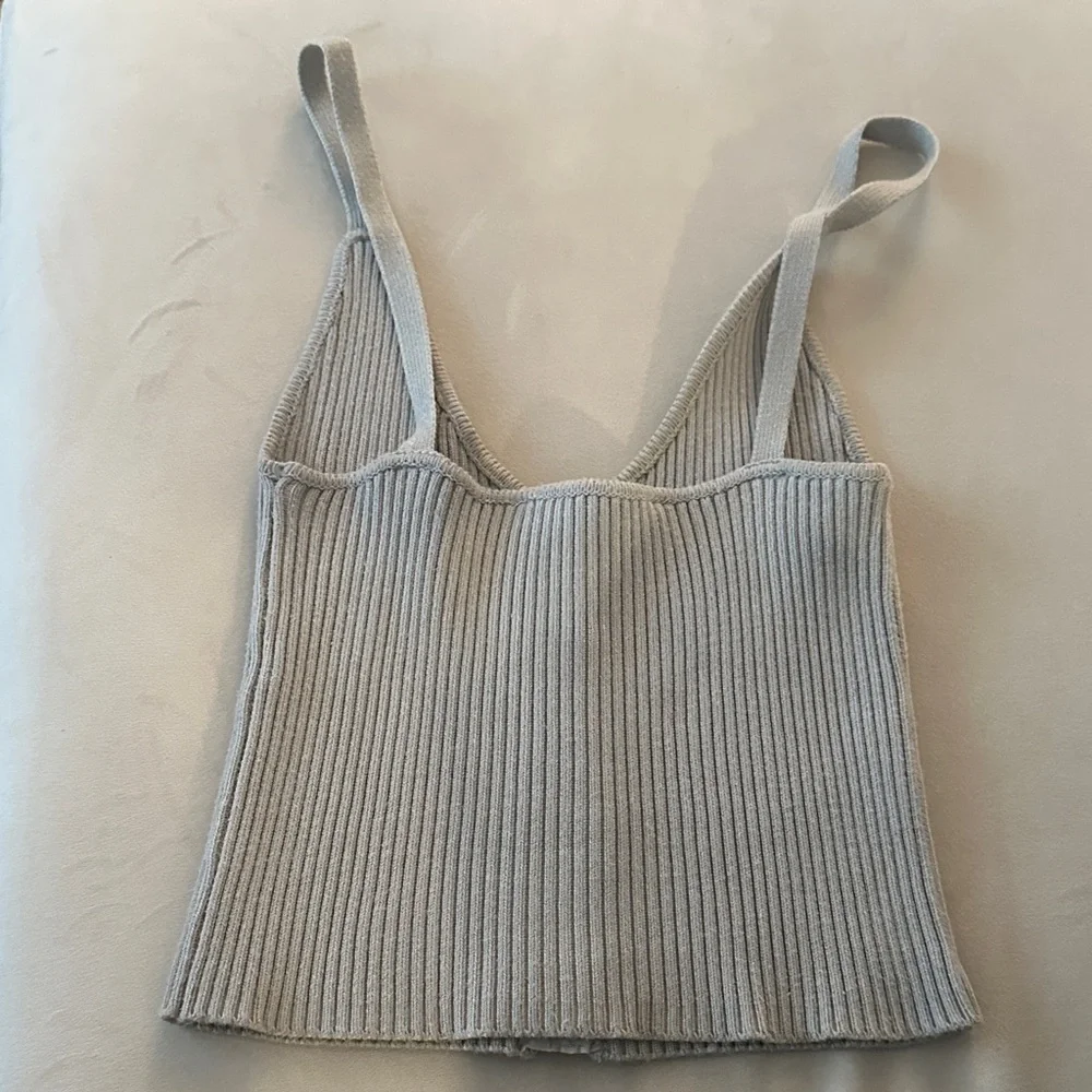 ZARA Light Gray Ribbed Crop Cardigan set - Picture 4 of 12